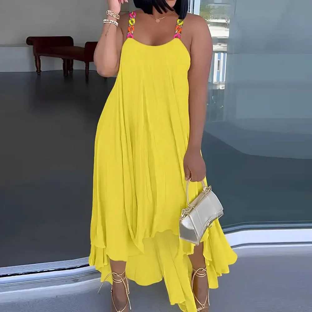 2025 Best Quality Famous Brand Dress Solid Spaghetti Strap Summer Casual Maxi DressXJ250514