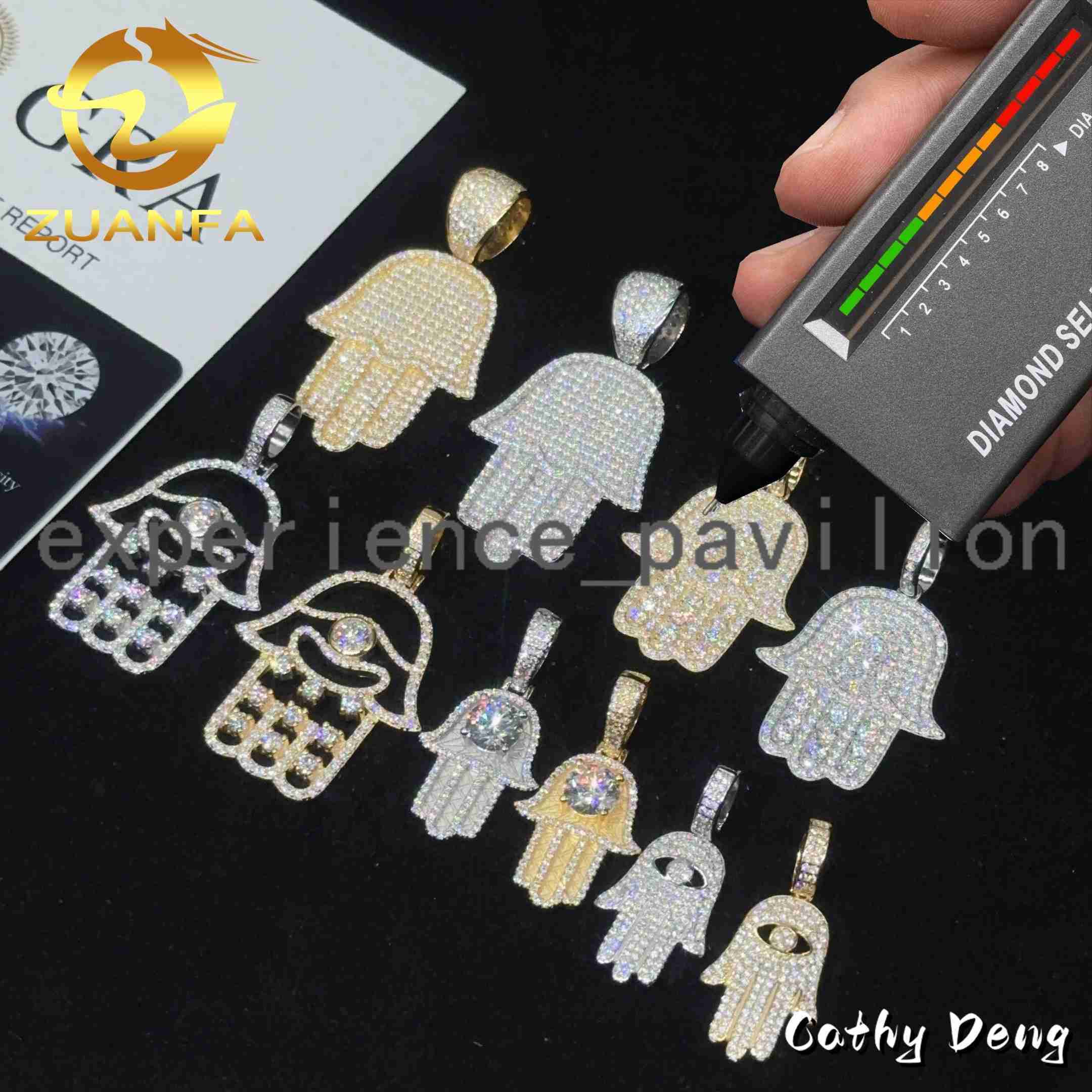 Ready to Ship Hand Pendant Moissanite Hip Hop Jewelry Hamsa Iced Out Pendant 925 Sterling Silver Rapper Jewelry Charm Pendant