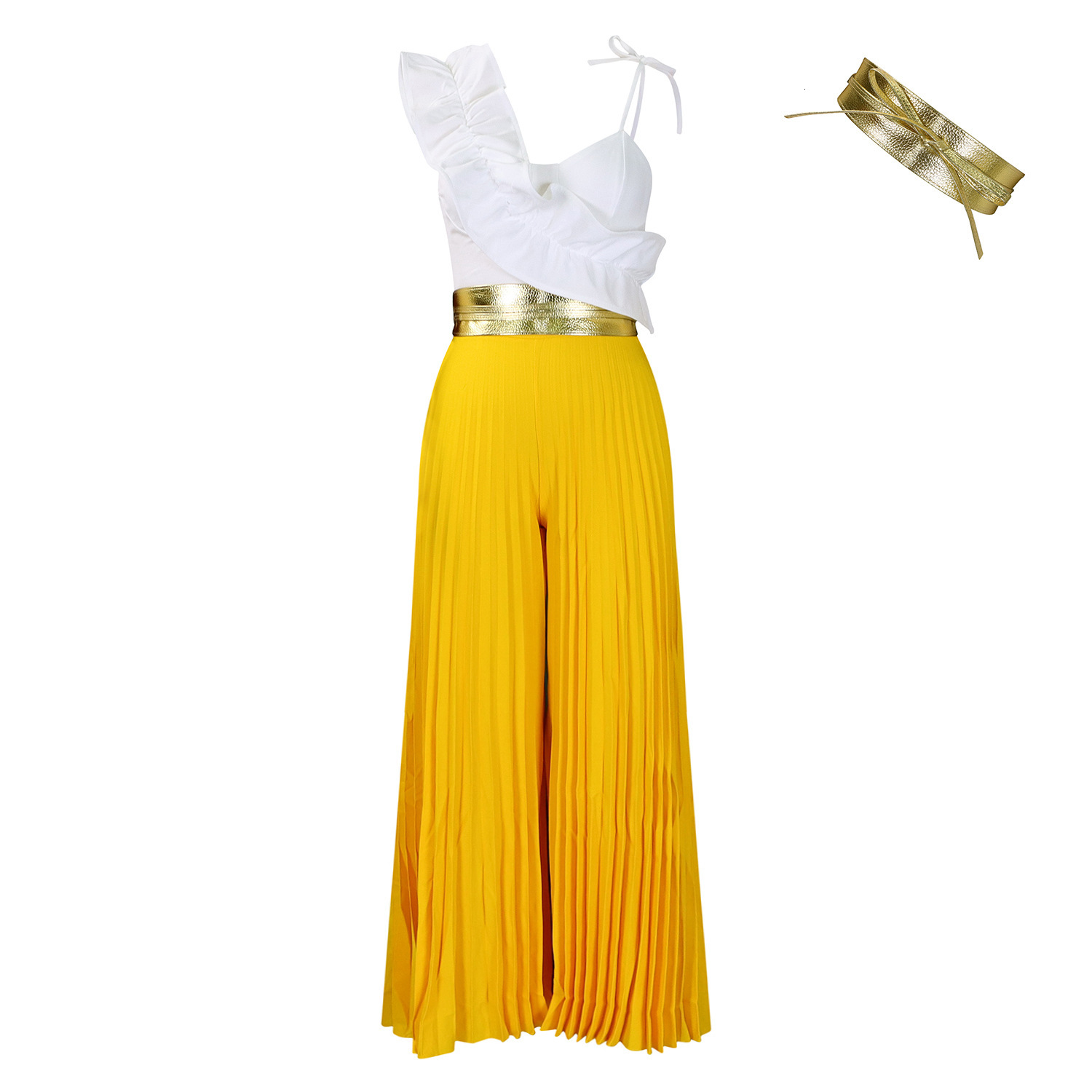 C8605 womens sexy ruffle edge sleeveless top wide leg wide leg pants fashion set
