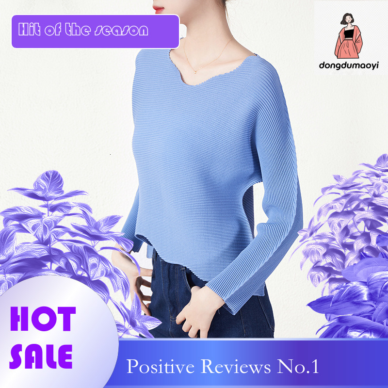 dongdumaoyi Wrinkled long sleeved top for women's stay at home 2024 spring/summer new style, loose and slimming round neck T-shirt, solid color b