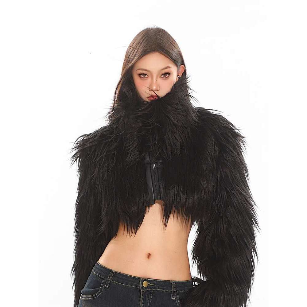 Getspring Women Coat 2024 Autumn Winter Imitation Jacket All Match Solid Fashion Long Sleeve Slim Short Faux Fur Tops