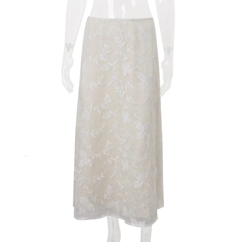 Candy Elegant French ALine Mesh Fashion Long Skirts Vintage High Waist Casual Y2K Spring Summer Evening Party Maxi Skirt 250514
