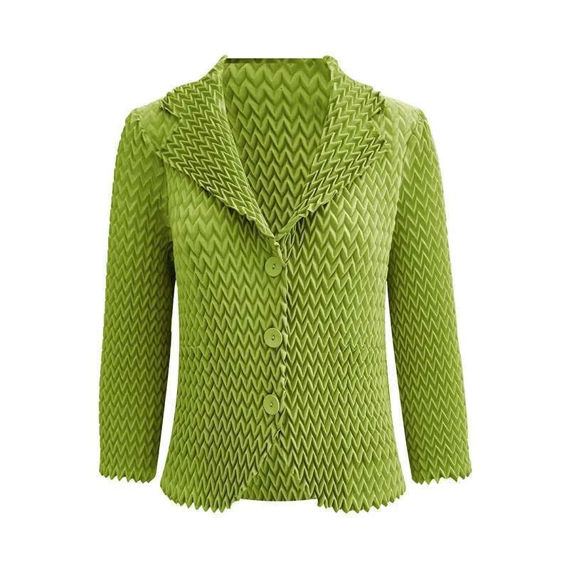 High-end Miyake Solid Color Wave Pleated Suit Collar Casual Versatile Long-sleeved Short Jacket Female Autumn New