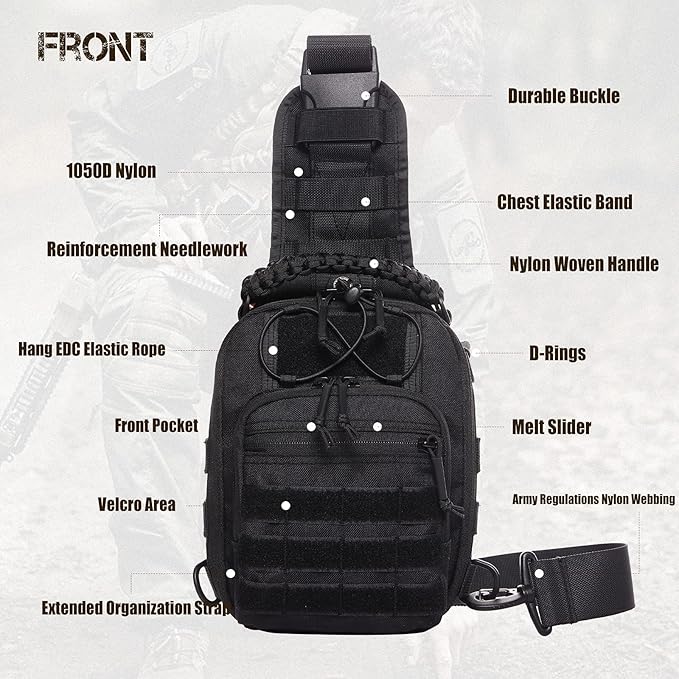 VOTAGOO Tactical Sling Bag Pack Military Rover Shoulder Bag Molle Assault Range Bag Backpack 1050D
