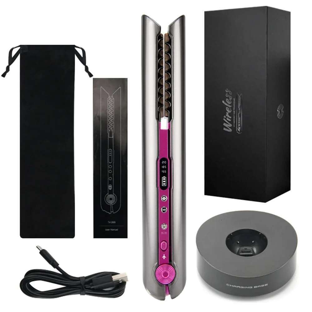 Portable Straightener with Charging Base Wireless Iron Floading Plate and Comb PTC Hair Straightening Device
