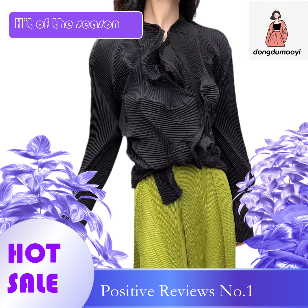 dongdumaoyi Mainline pleated female niche handmade flower bud elegant Miyake short coat cardigan solid color commuting long sleeved shirt