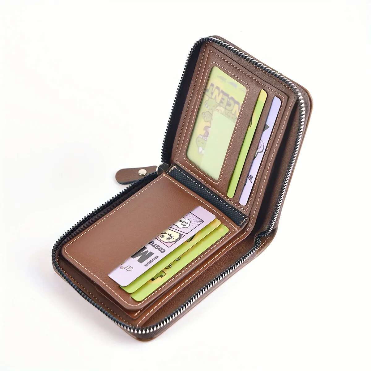 Men's Wallet Made of PU Wax Oil Skin for Men Short Male Card Holder Wallets Zipper Around Money Coin Purse