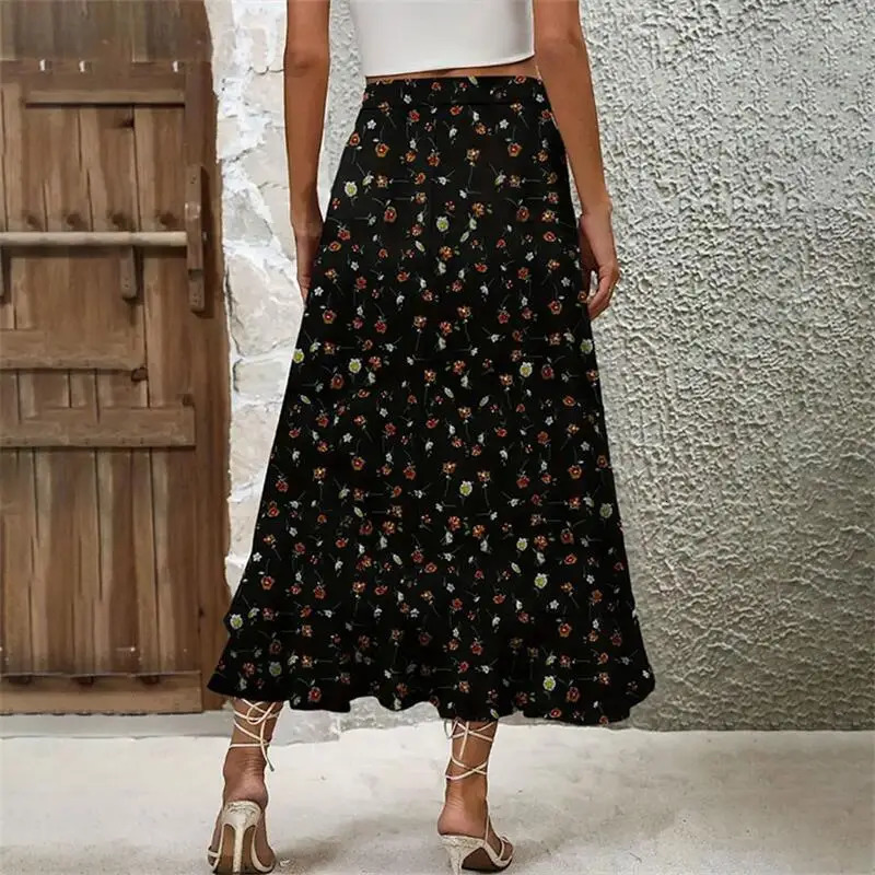 Womens Ruffle Edge Irregular Half skirt Elegant and Hanging Dress Fashionable Summer Midi Floral Print Beach 250514