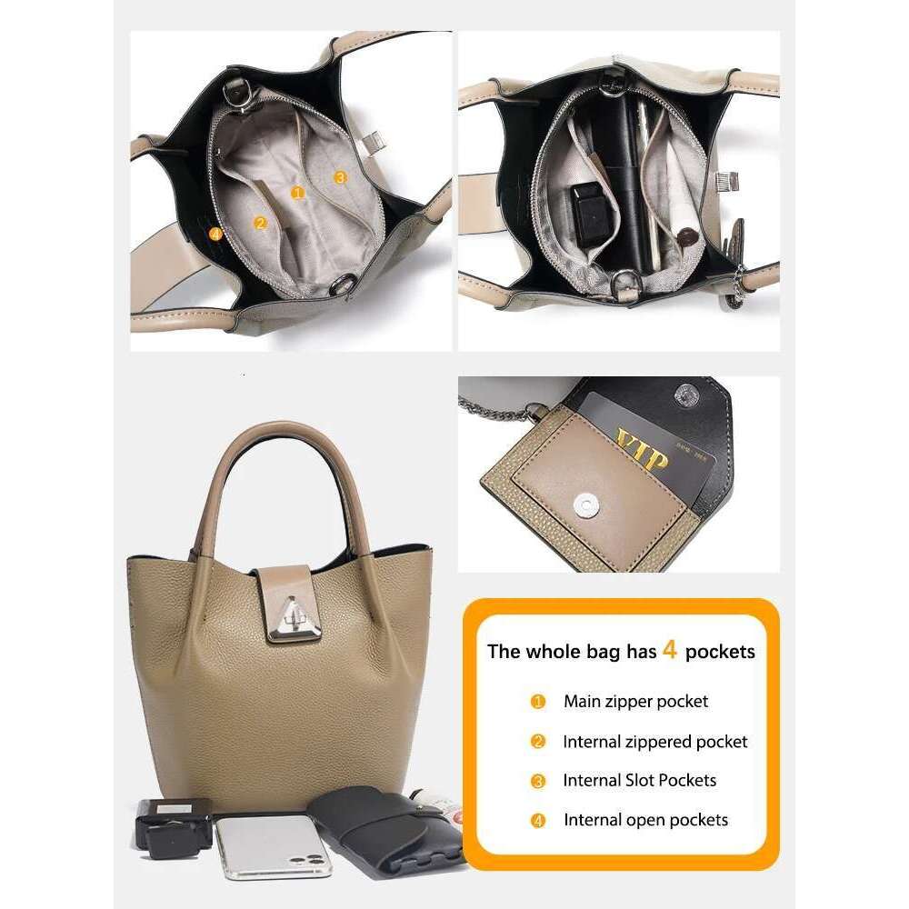Zency 100% Genuine Leather Shoulder For Women Crossbody Top Handle With Small Card Organizer Bag Tote Handbag
