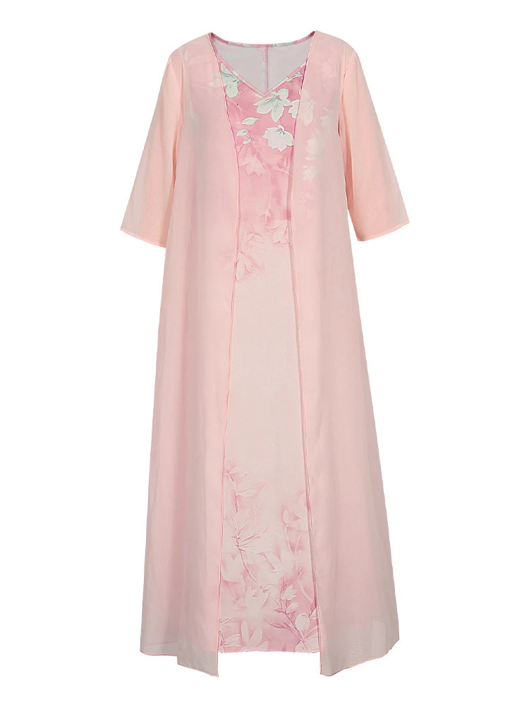 Plus Size Womens Casual Fashion Printed ONeck MidLength TwoPiece Dress Choice for Spring and Summer 250506