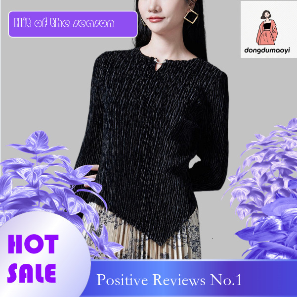 dongdumaoyi Gold velvet shirt long sleeved autumn and winter clothing 2024 new Miyake elastic pleated top women's base T-shirt