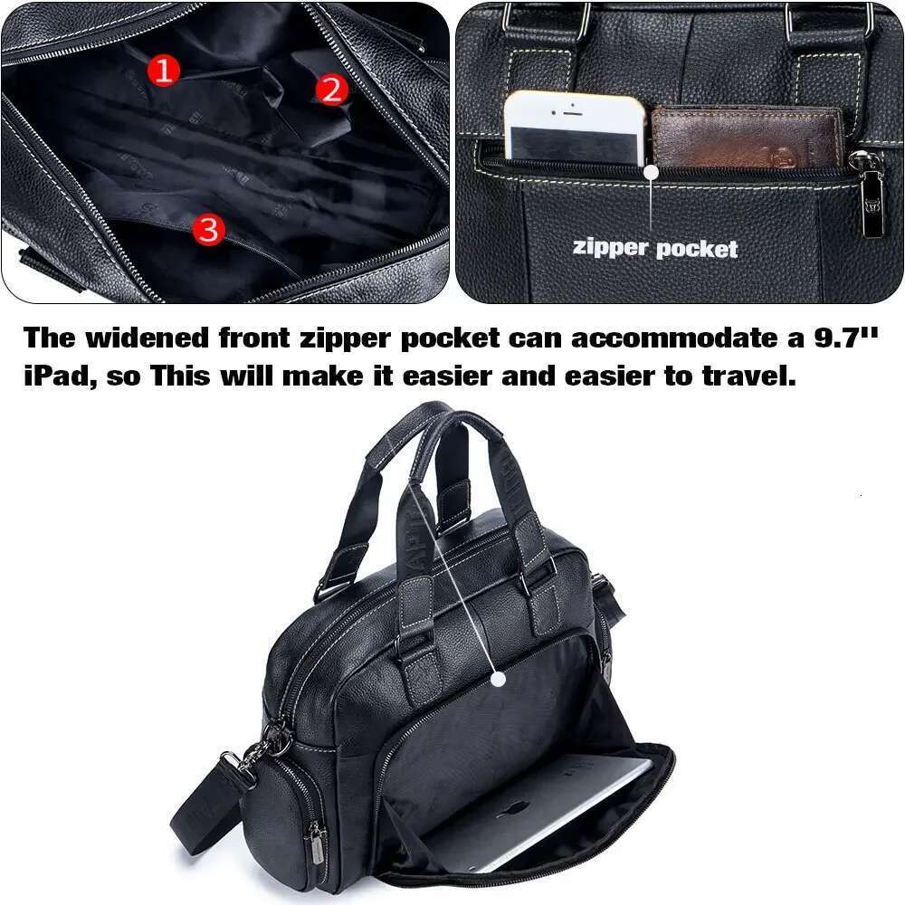 BULLCAPTAIN Men's Leather Briefcase Can Be Used For 14-Inch Laptop Business Shoulder Messenger Handbag Leisure Travel Bags