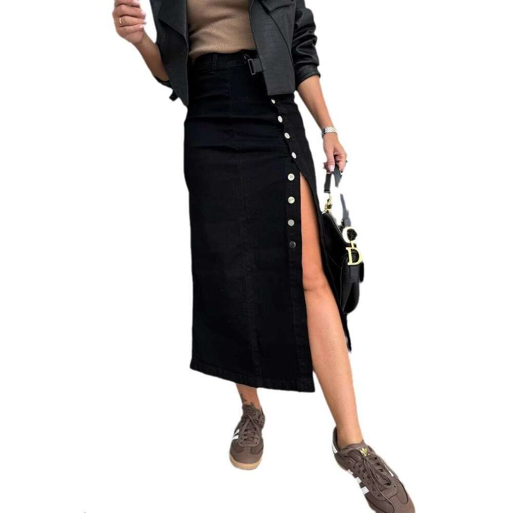 Dresses for Woman Party Summer Dress 2025 New Button Irregular Slit Half Body Denim Skirt High Waist Slim Fit Hip Hugging Skirt for Women
