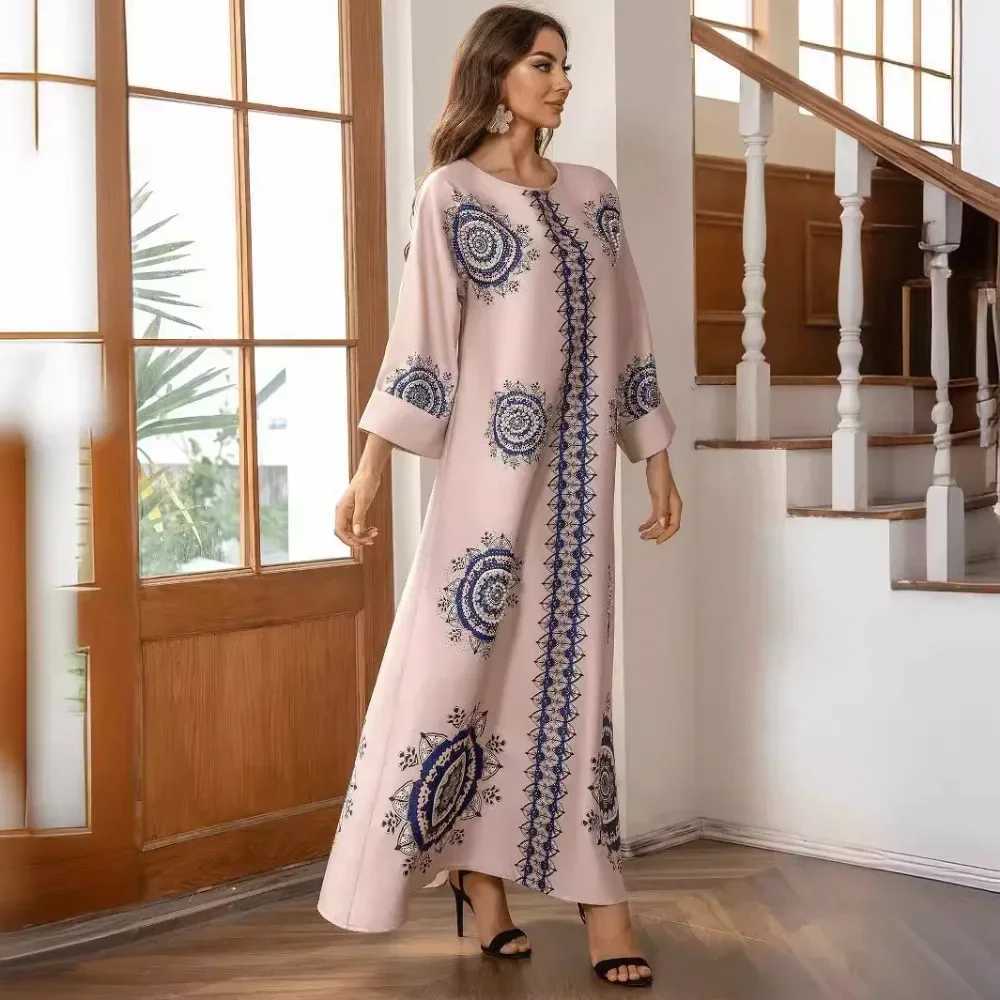 Eid Muslim Party Dress for Women Ramadan Abaya Long Dress Beading Print Morocco Kaftan Vestidos Largos Dubai Robe Jalabiya 2025 X250514