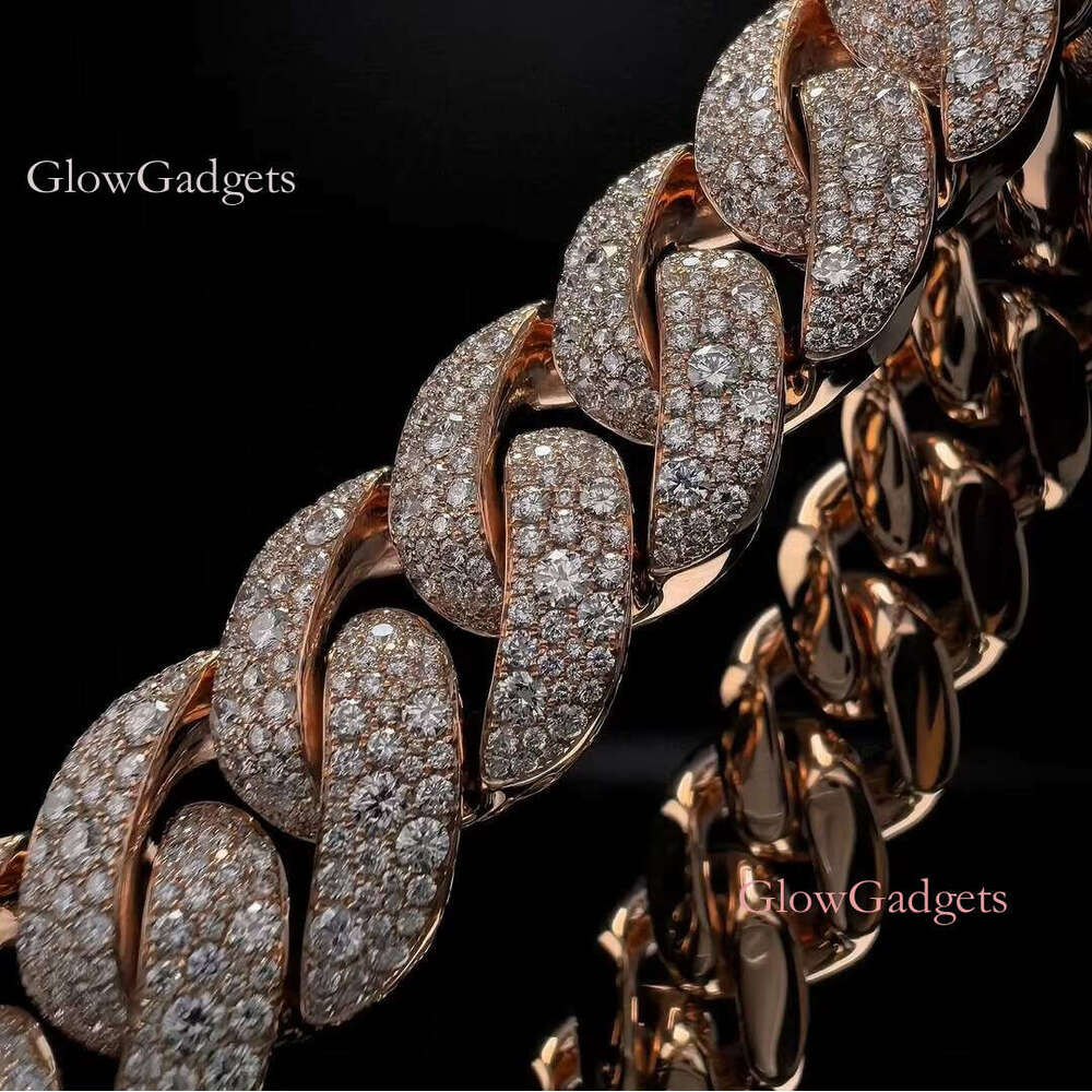 Iced Out 10K Solid Rose Gold Mosaic Setting Lab Grown Dia Cuban Link Chain Necklace 20MM Width