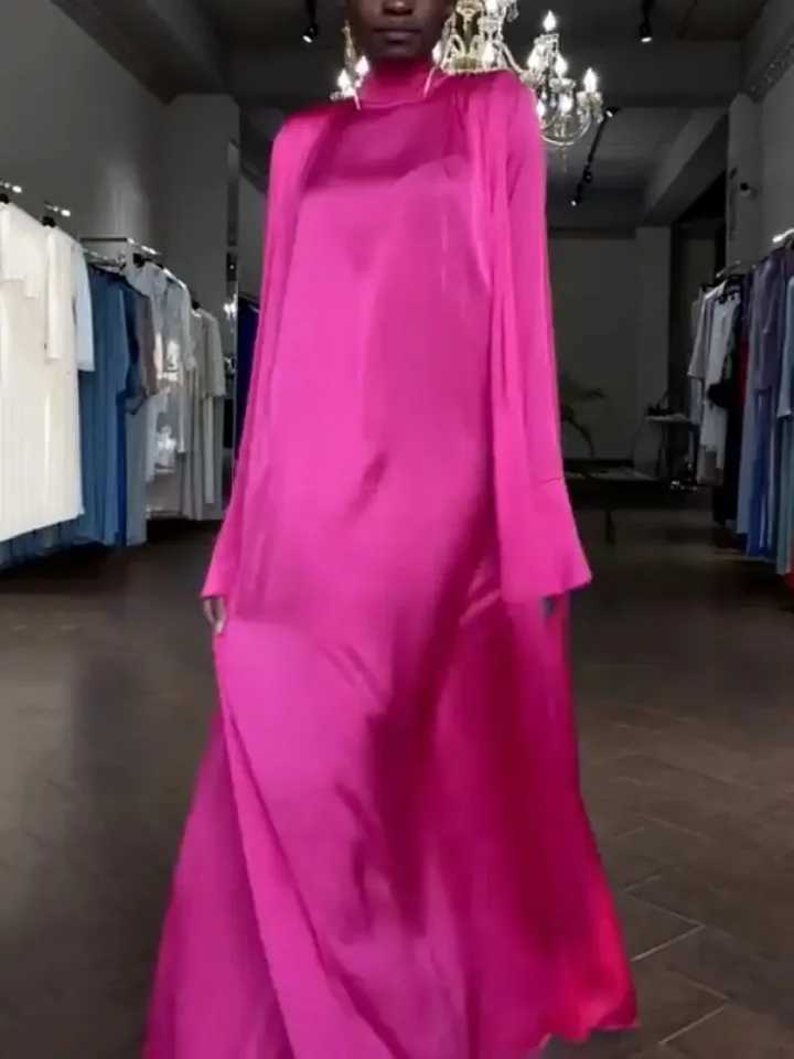 Middle East Arab Muslim Female High-Neck Elegant Evening Long Dress 2025 Spring Autumn Flared Sleeves Kaftan DressesXJ250514