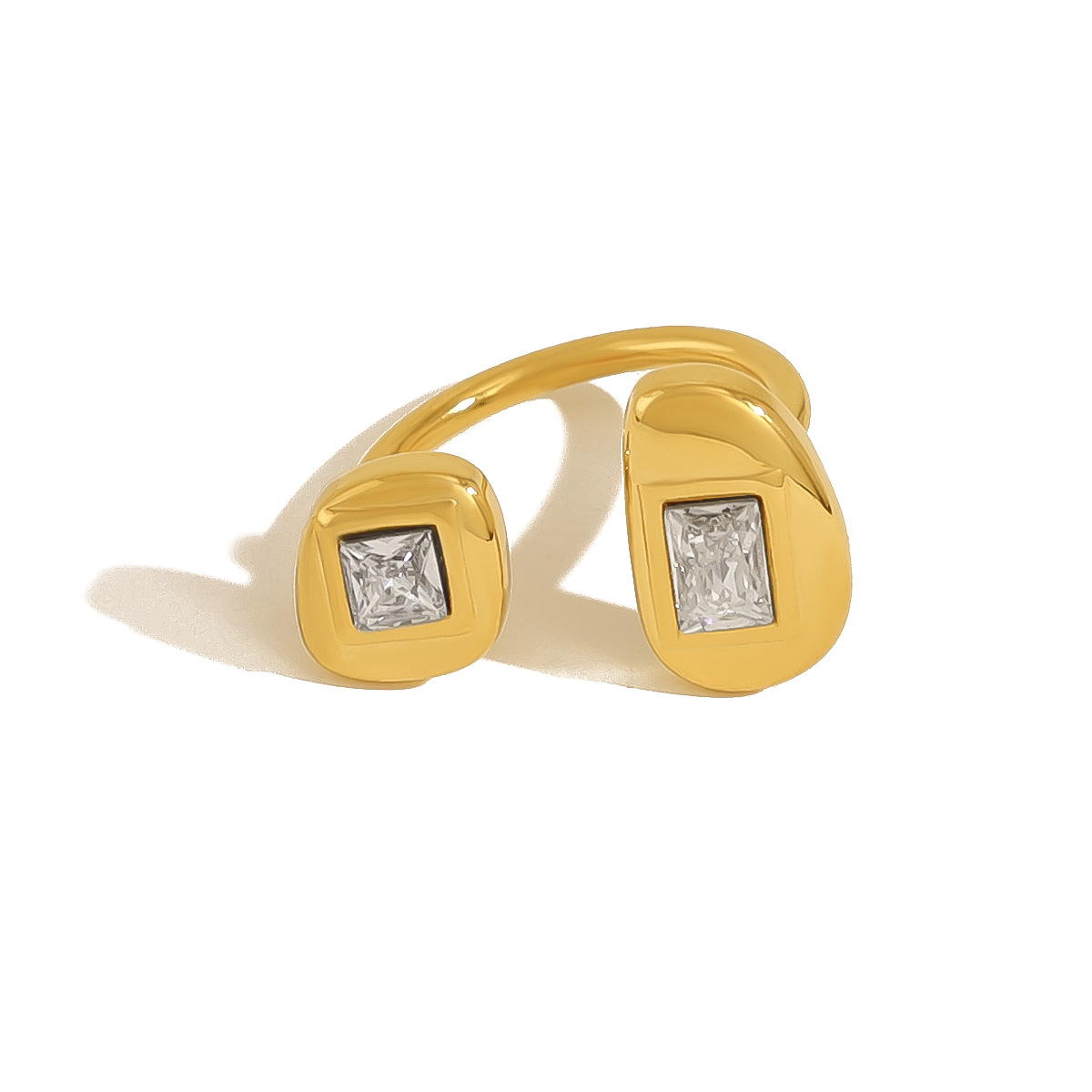 18K Gold Plated Titanium Ring with Zircon Stones, Adjustable Open Ring, High-Quality Non-Fade Women's Jewelry