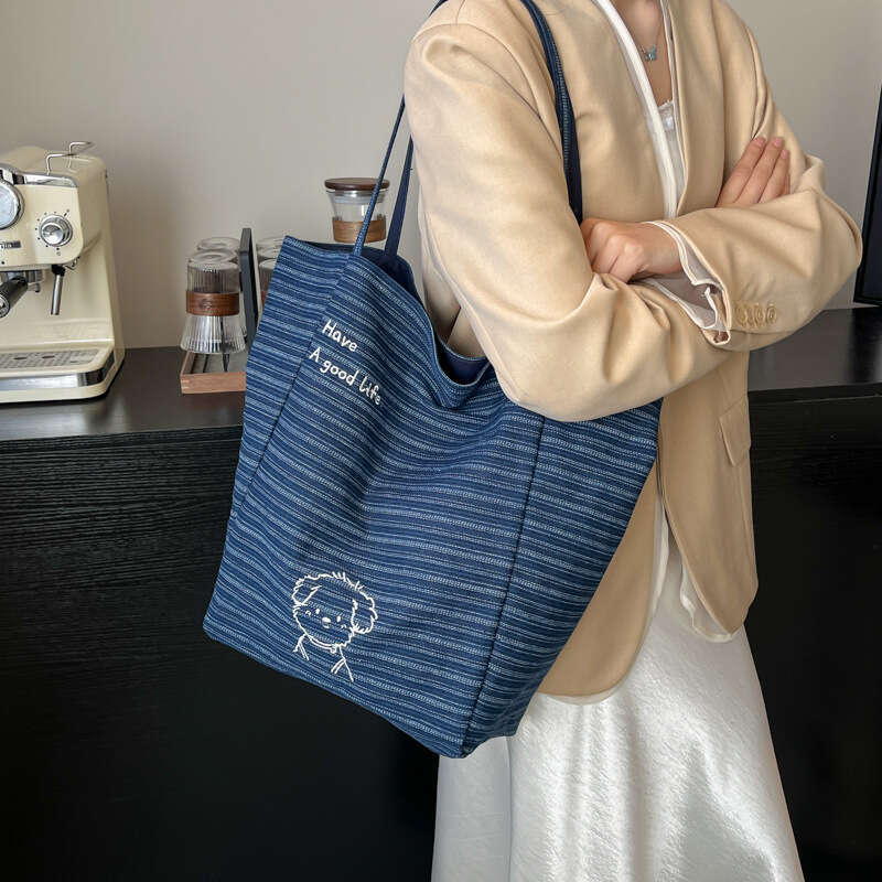 New Denim Women's Crossbody Bag, Embroidered Tote On Both Sides, Korean Style Casual Large Capacity Shoulder Bag For Women
