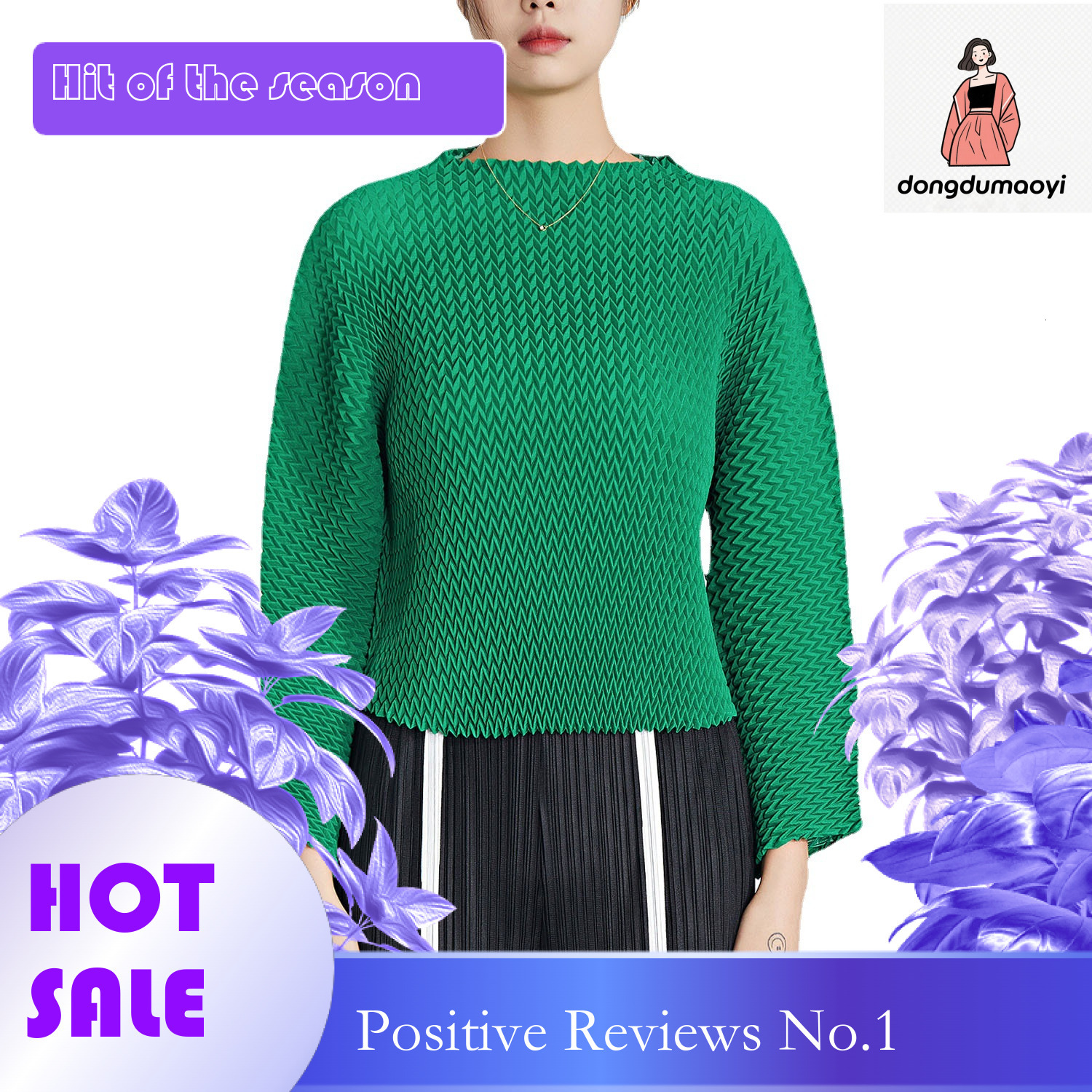 dongdumaoyi Miyake top, female design, niche handmade pleats, loose solid color, simple and versatile, long sleeved pullover T-shirt, stylish