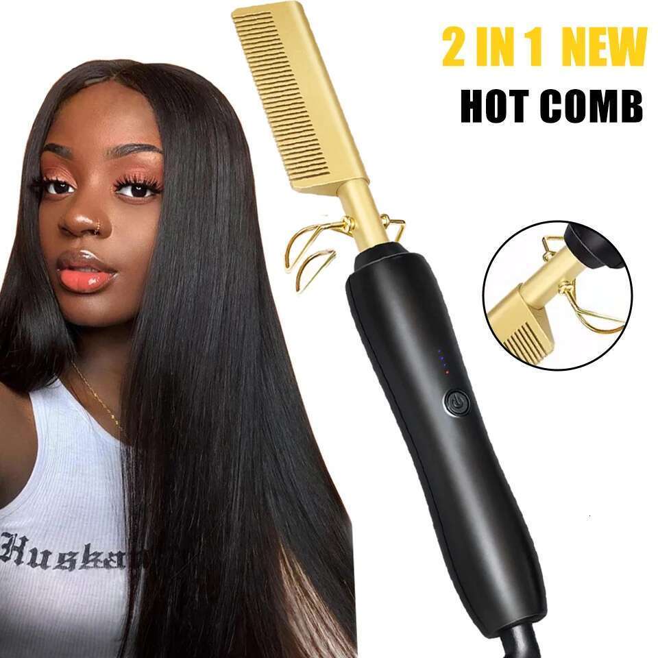 2 in1 Hair Electric Fast Heating Portable Travel Anti-Scald Beard Straightener Press Hot Comb