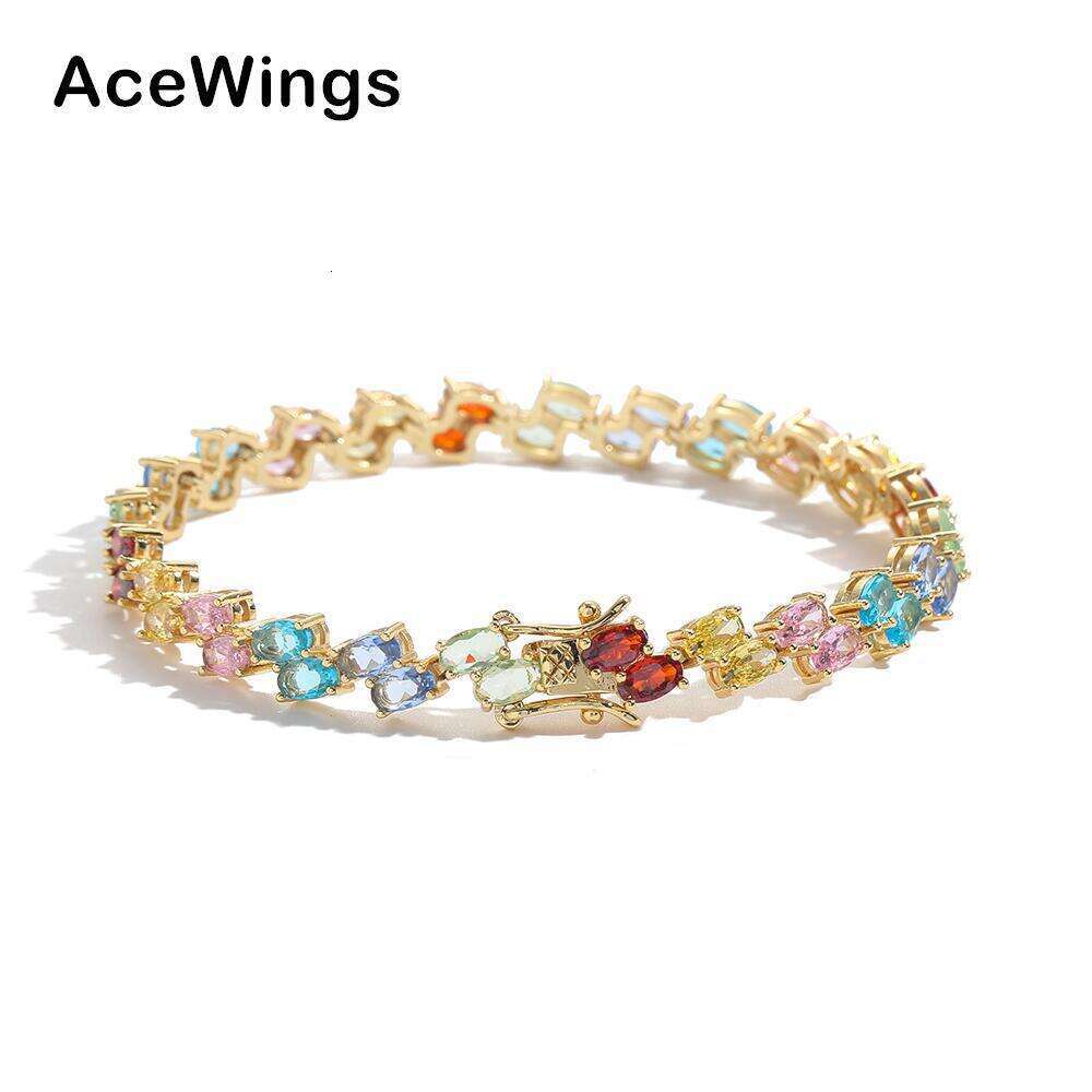 Hip Hop Jewelry Colorful Oval Bracelet Egg Double Rowed Copper Set Zircon Tennis Chain for Women's Folding Wear
