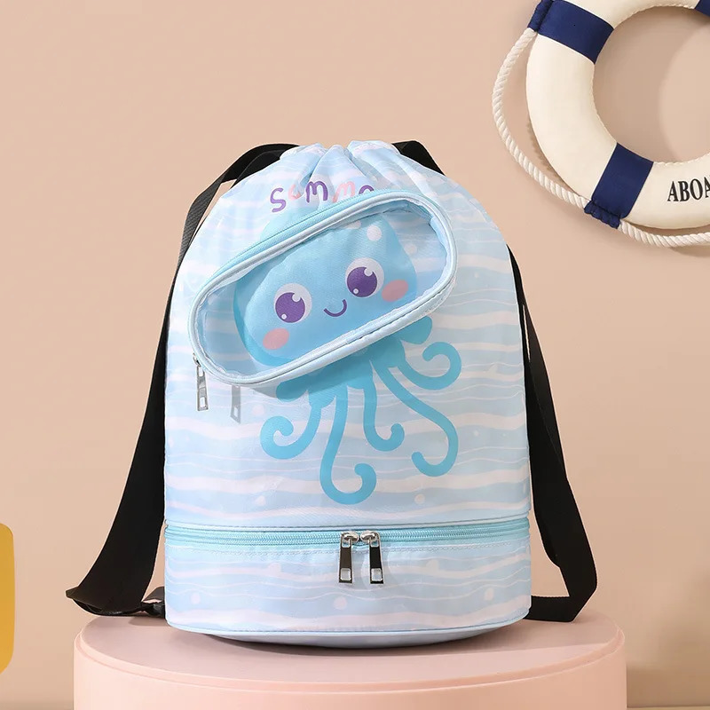 Wet and dry separation swimming bag double-layer cartoon storage bag children portable storage bag fitness backpack toiletry bag 250514
