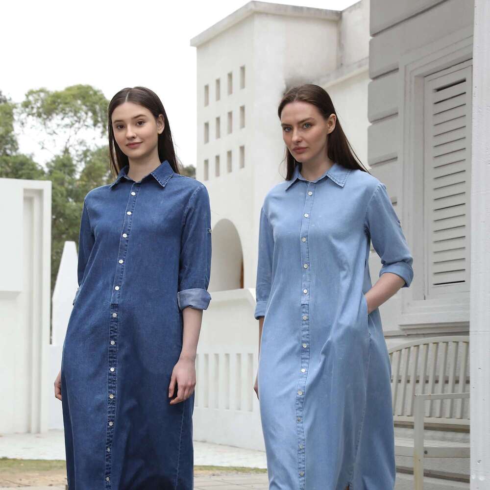AP Ss25 Women Collar Denim Dress Blouse Style Casual Cotton With A Removable Belt