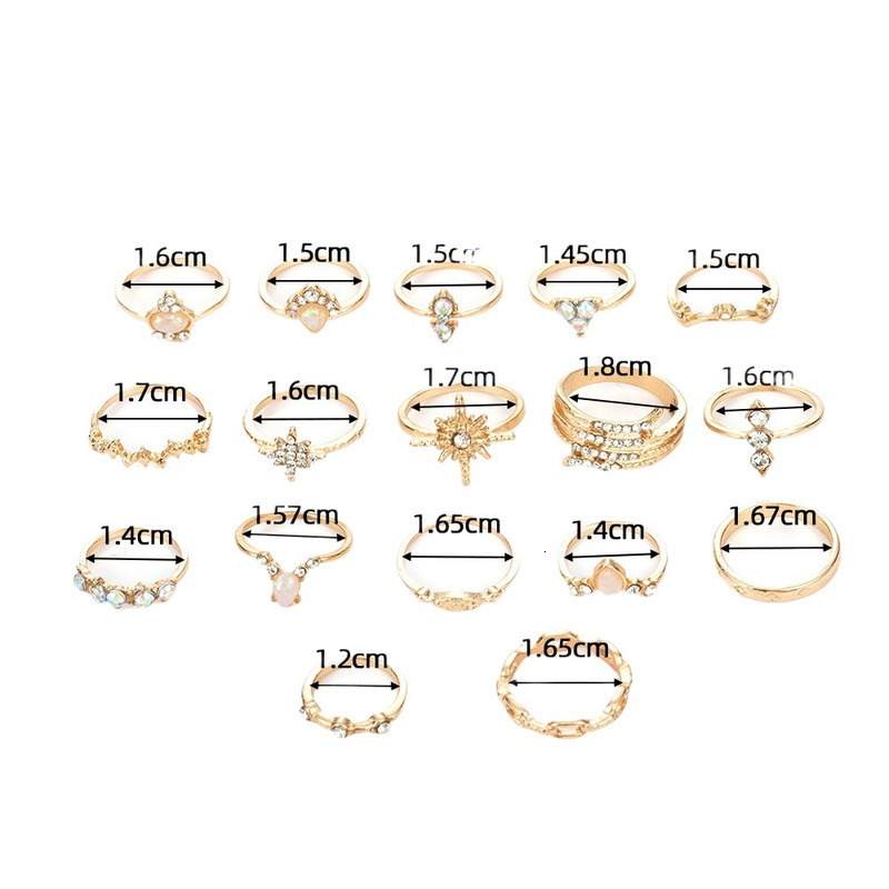 Minimally Bohemian style Sun Star Crown with 17 diamond studded rings and dazzling accessories