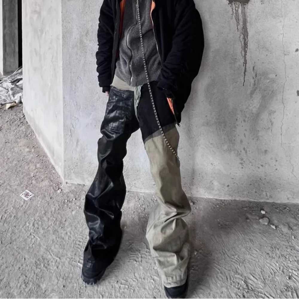 RO Style Ribbons Patchwork Gradient Stacked Wax Pants Unisex Straight Strtwear Baggy Y2K Flare Jeans Oversized Loose Cargos X250514
