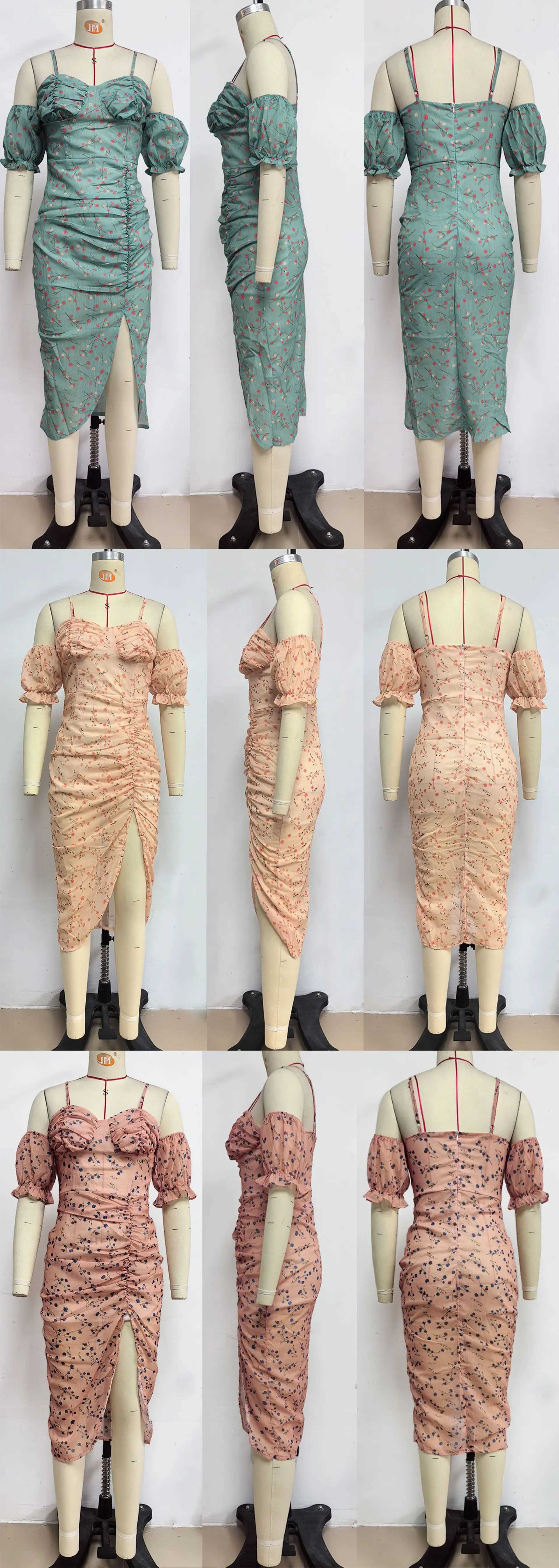 Spring/Summer New Flower Print Wrapped Chest Irregular Strap Dress Summer Short sleeved High slit Womens Party ClothingXJ250514
