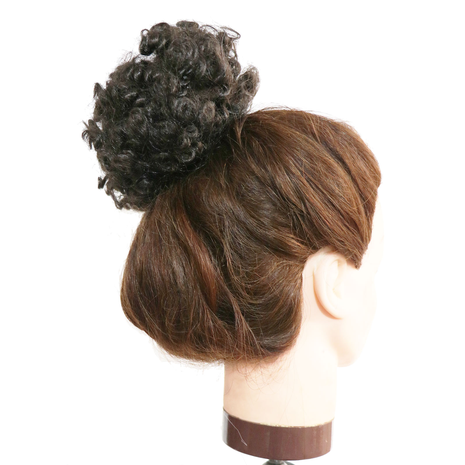 Pure Color Afro Puff Drawstring Ponytail Bun with Bangs-Heat Resistant Synthetic Kinky Curly Ponytail Updo Hair Extensions with Two Clips, Curly Women