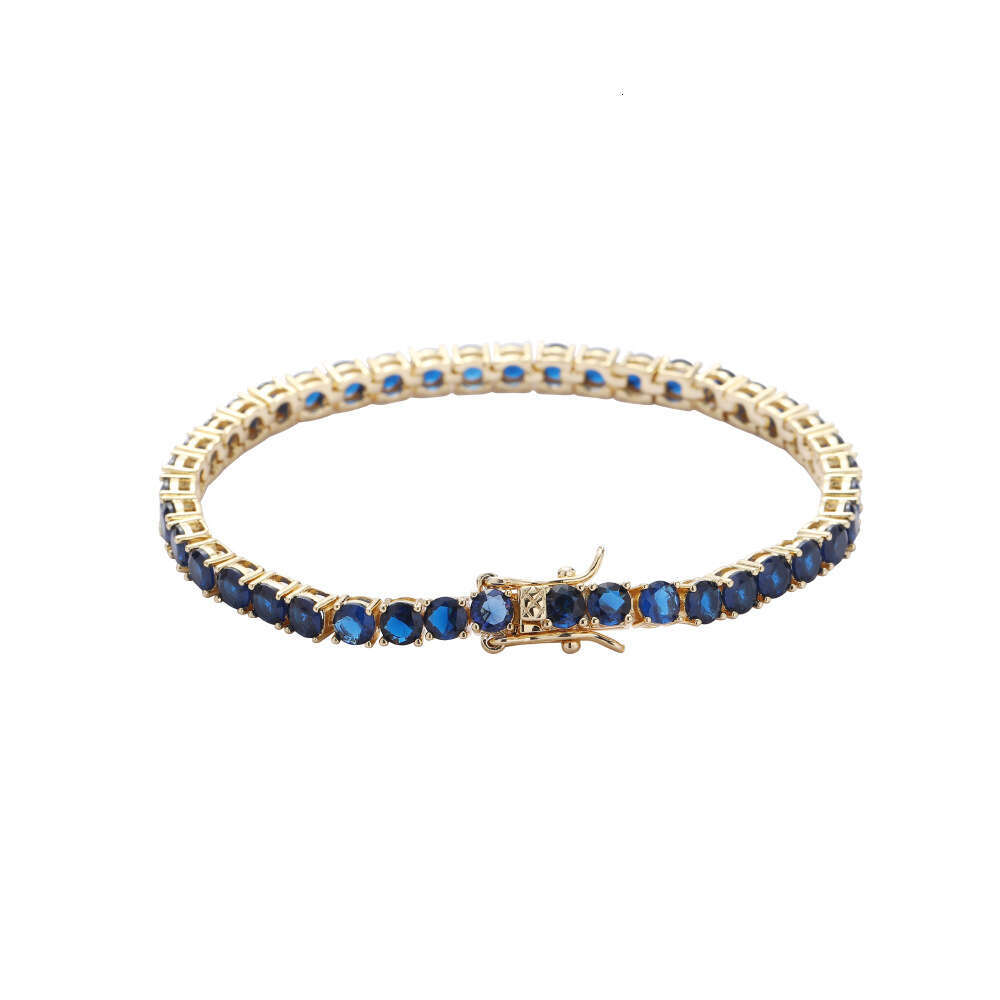 4mm Blue Full Single Row Men's Bracelet Trendy Hip Hop Accessories Zircon Tennis Chain