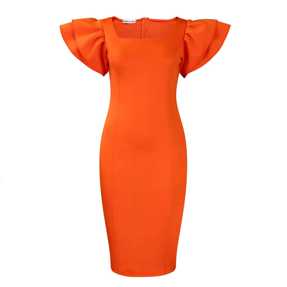 Women's Wear Women's Wear Women's Temperament Commuting Square Neck Ruffle Sleeves Socialite Party Dress