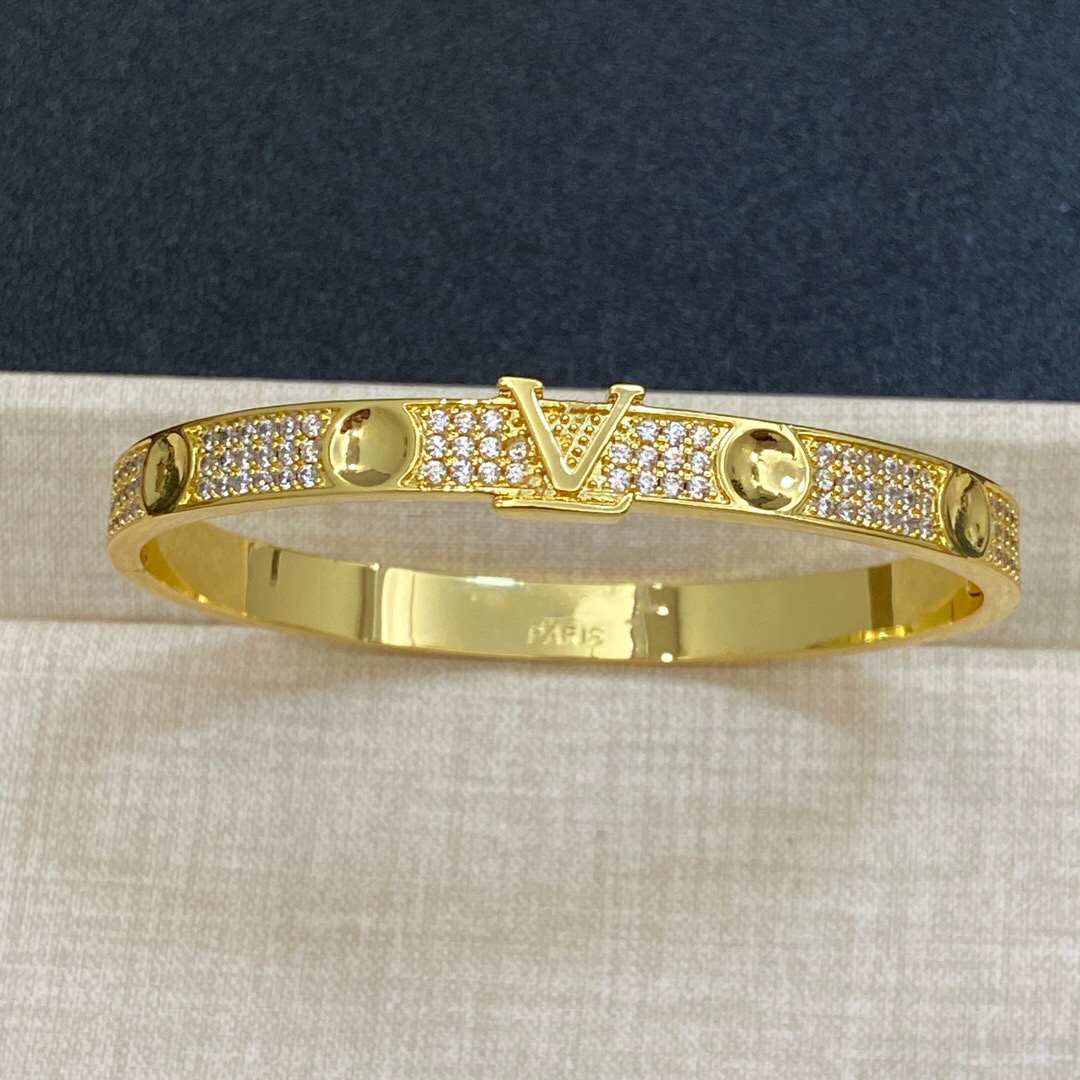 Gold Colors Women Fashion Designer Bangles Full Diamonds Luxury Letter Couple Bracelets For Women Lady Gifts