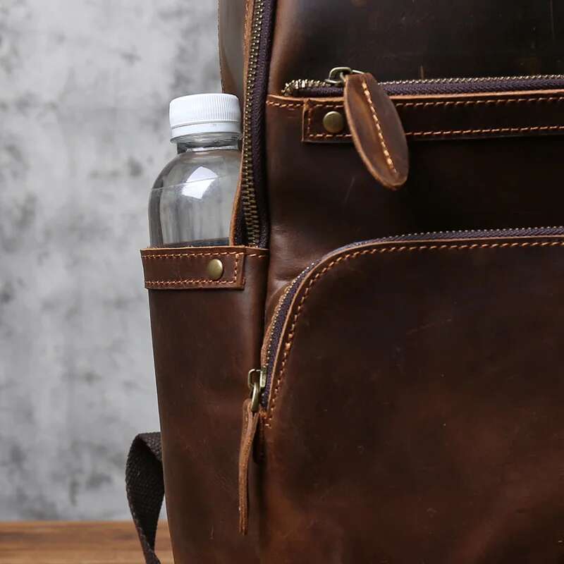 NZPJ Retro Genuine Men's Large Capacity Head Layer Backpack Casual Crazy Horse Leather Laptop Bag