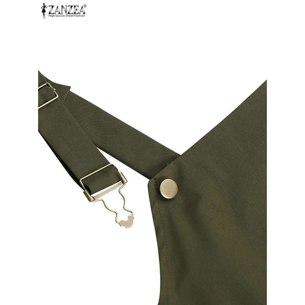 ZANZEA Womens Summer Sundress Elegant Overalls Dress Solid Suspenders Vestidos Female Square Neck Buckle Robe Femme