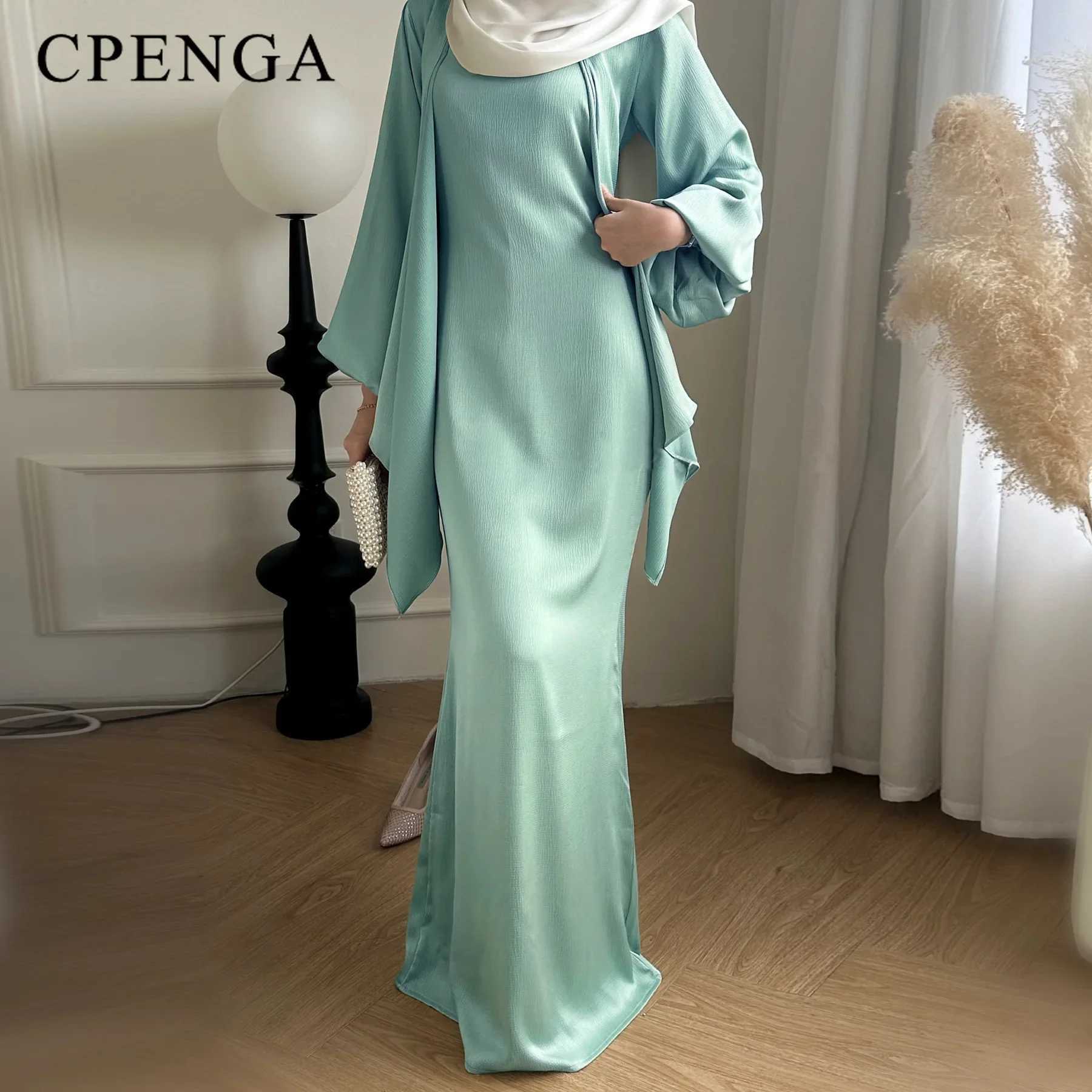2 Piece Saudi Arabia Muslim Women Satin Abaya Dress for Women Islam Dubai Vacation Modest Clothing 2024 Elegant Turkish Robe X250514