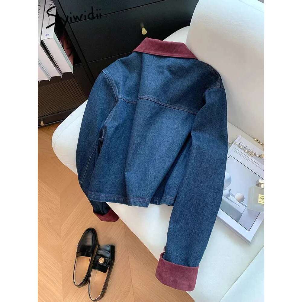 Syiwidii Denim For Women Turn-Down Collar Chic Button Zipper Casual Coat Autumn Fashion Long Sleeve Female Jean Jackets