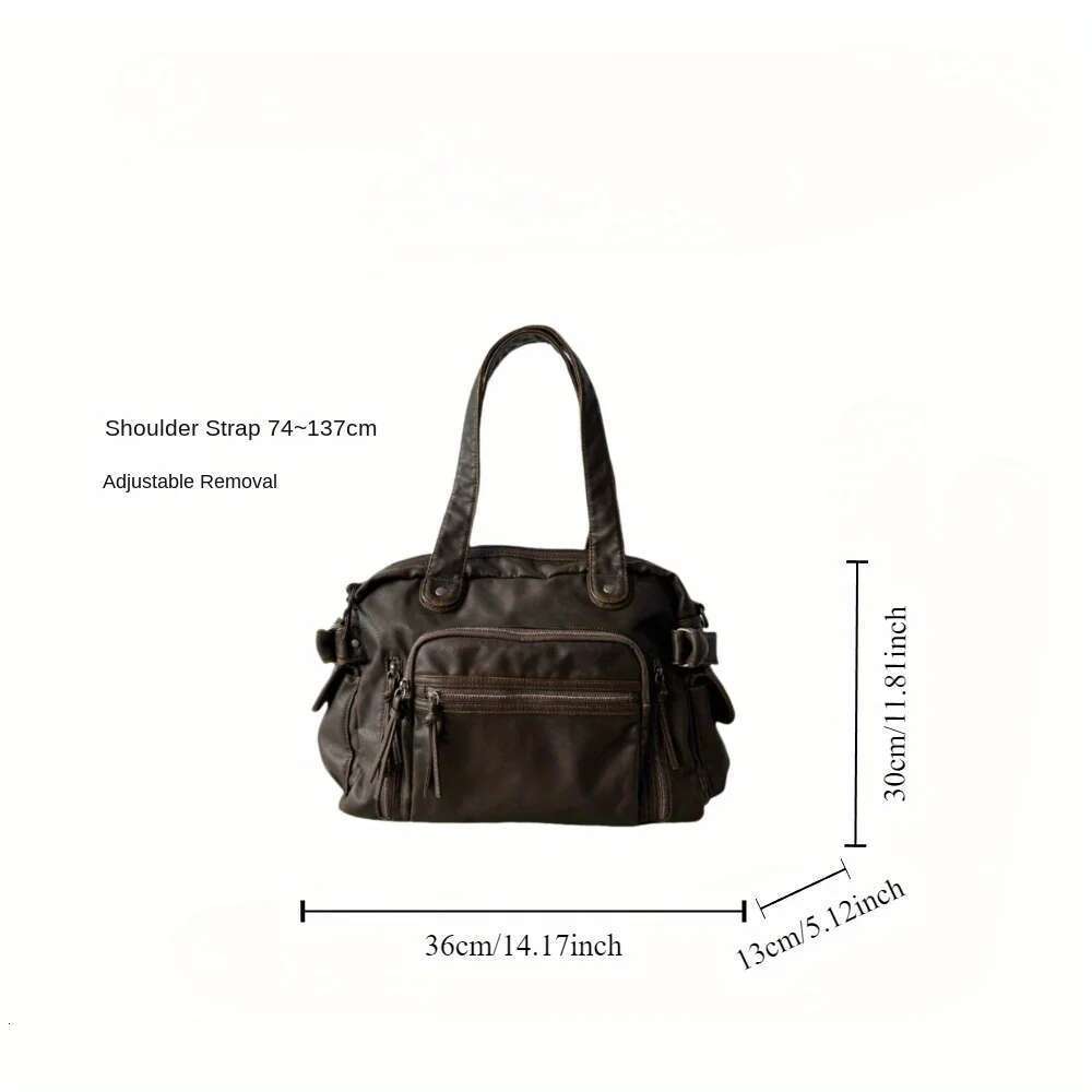 Retro Tote Motorcycle Soft PU Leather Large Capacity Shoulder Y2k Punk Multi Pocket Crossbody Bag