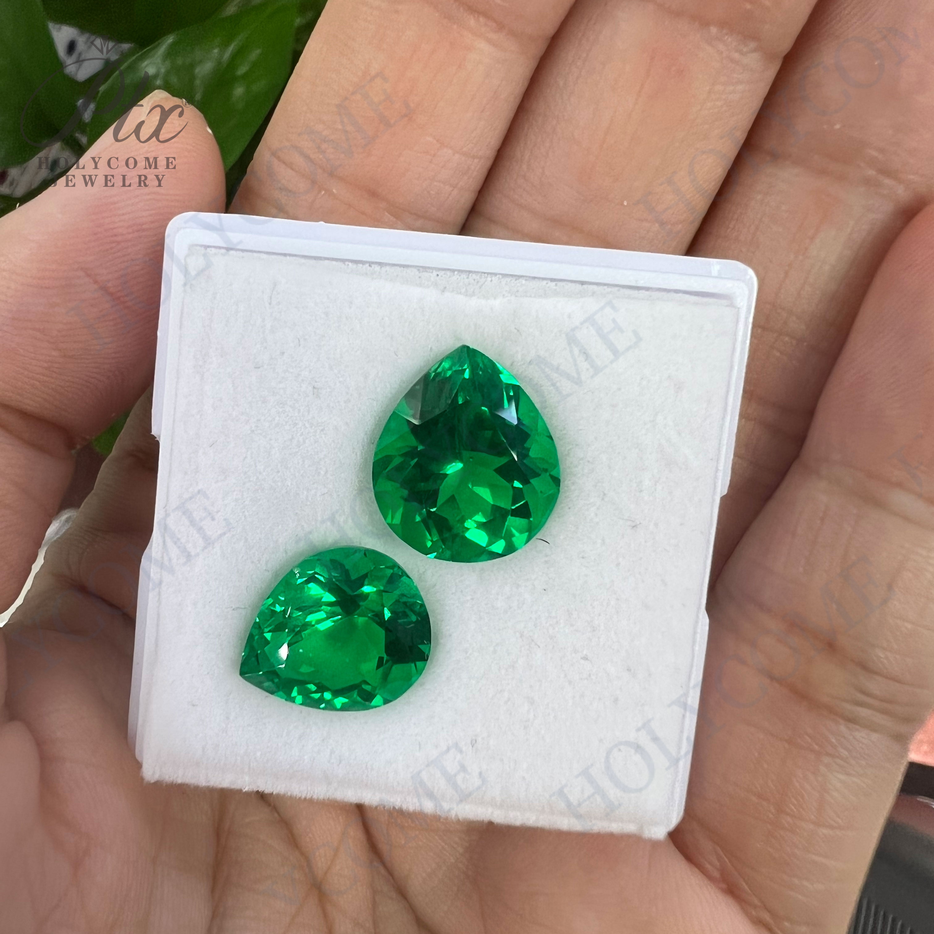 Colombia Lab Grown Emerald Synthetic VVS VS Emerald Stone Hydrothermal Lab Created Pear Cut Loose Gemstone with AGL Certificate