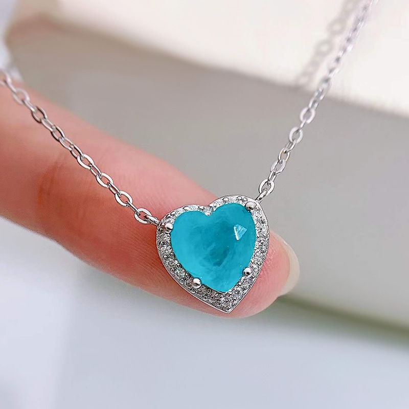 Choucong 2025 Sweet Cute Heart Pendant Luxury Jewelry Real 100% 925 Sterling Silver Paraiba Pave White Sapphire Women Wedding Clavicle Necklace For Lo