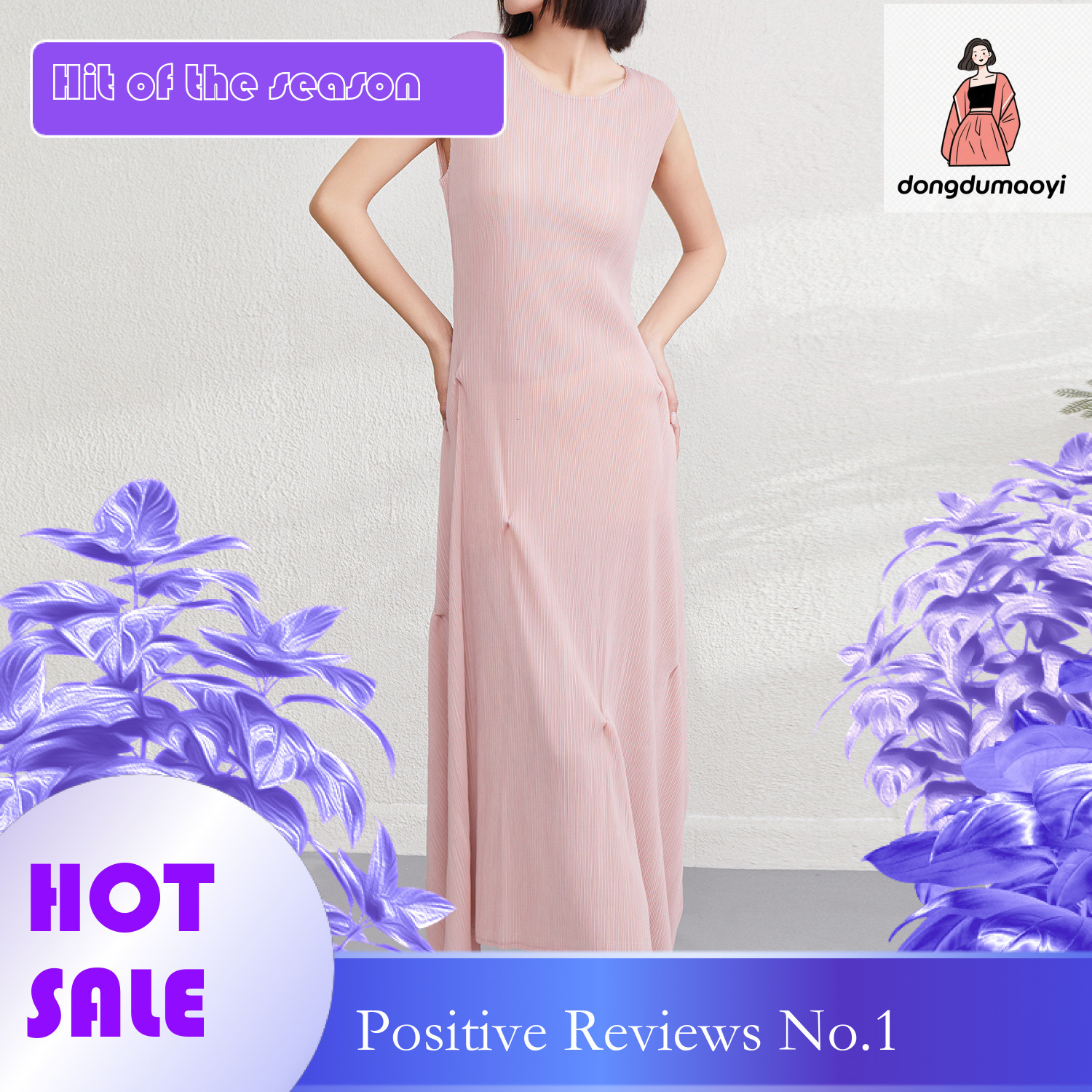 dongdumaoyi Miyake s new pleated dress with irregular temperament for women clothing in the summer of Round neck sleeveless slimming long skirt