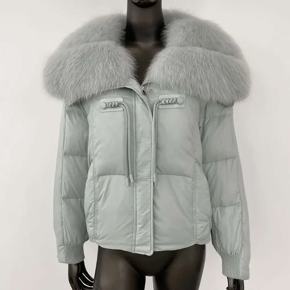 Big Real Fox Collar Fashion Winter Outerwear Women Natural Thick Warm Duck Down Coat Short Streetwear Loose Fur Jacket
