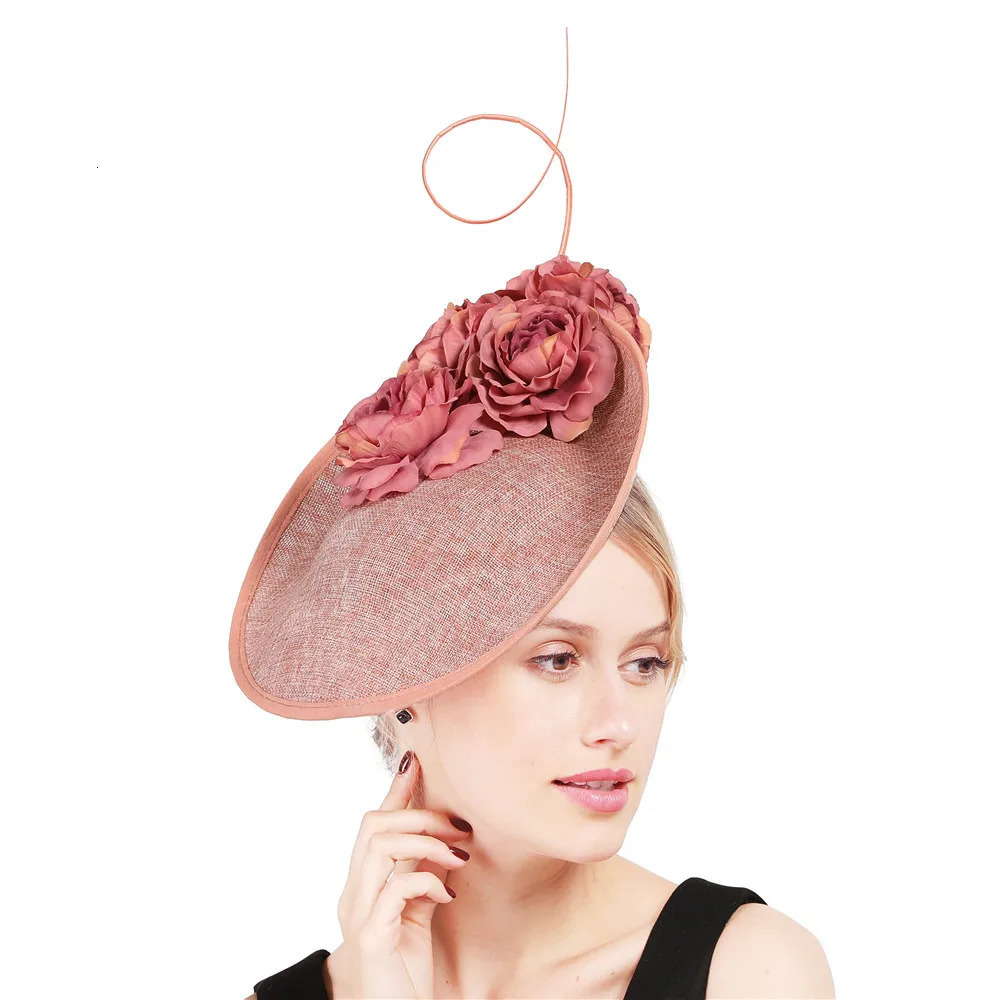 Big Sinamay Kentucky Fascinator Hat Elegant Women Flower Church Cocktail Tea Party Wedding Headwear with Headband Clip 250513