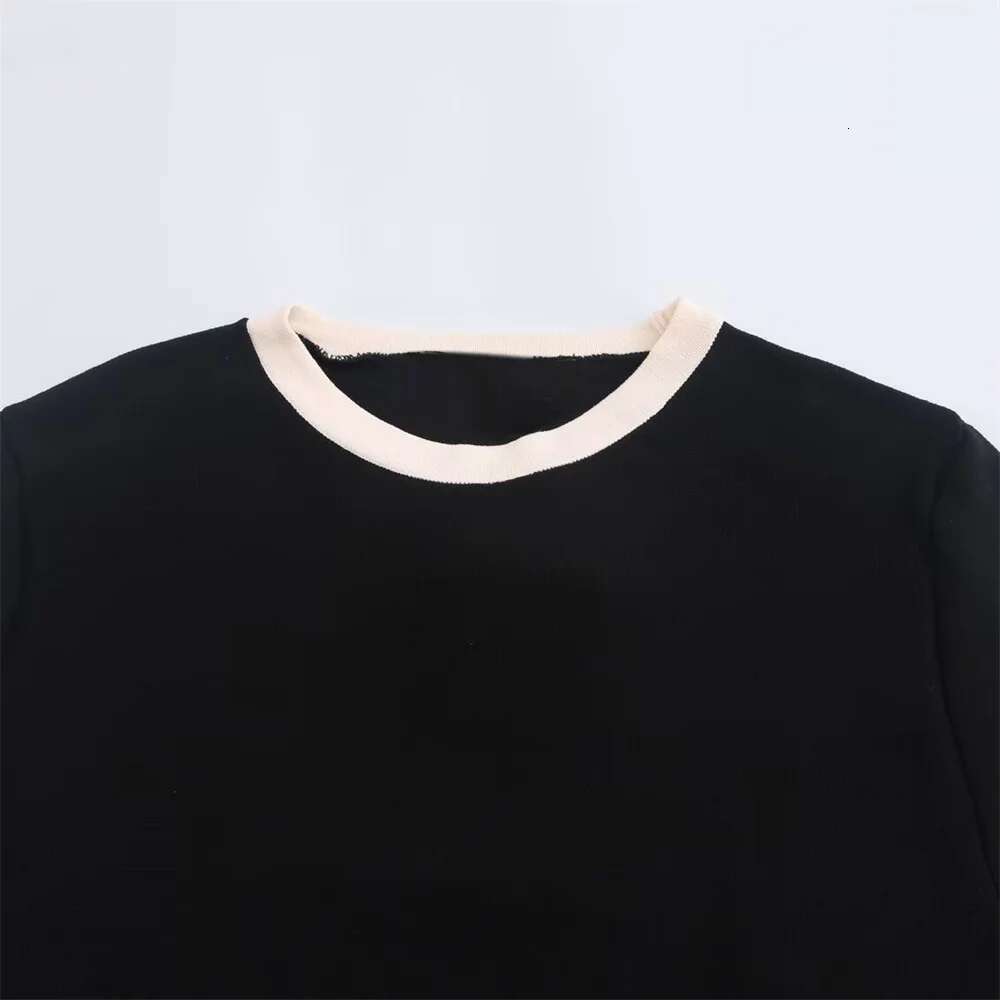 BMURHMZA Autumn New Product Women's with Small Fragrant Style Round Neck Wide Fold Knitted Short Sleeve Dress
