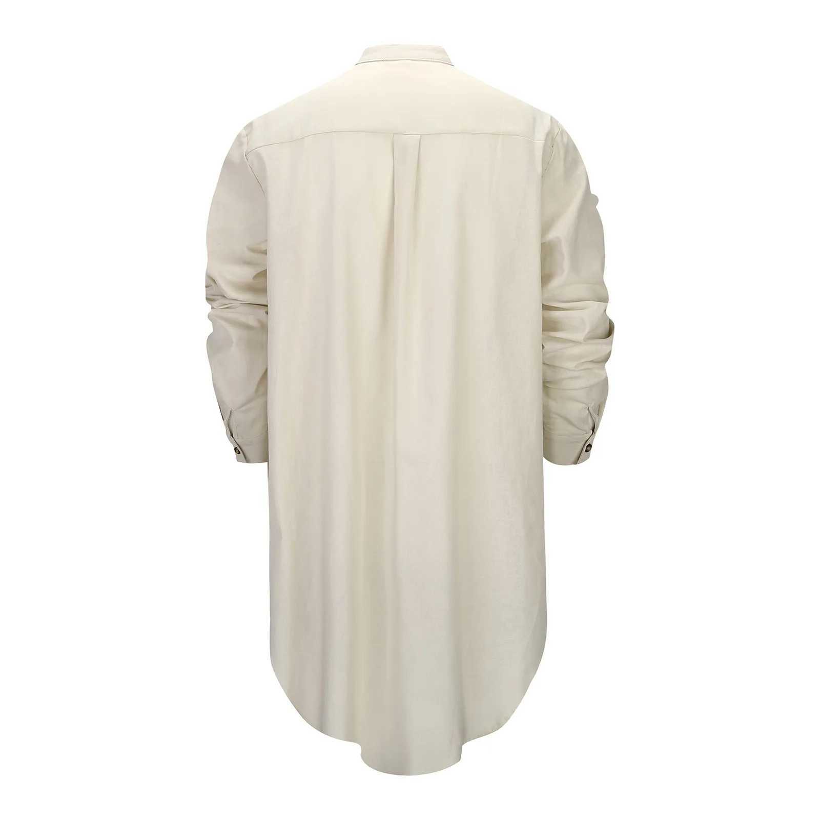 Men Cotton Linen Jubba Thobe Long Sleeve Button Kaftan Long Gown Shirt Casual Musulmane Islamic Arabian Muslim Prayer Robe X250514