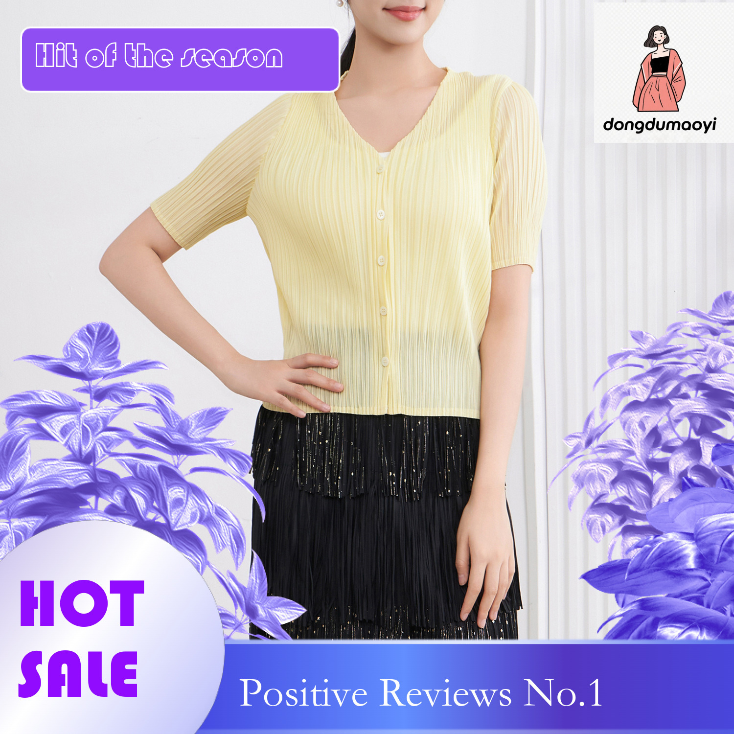 dongdumaoyi Miyake temperament, small outdoor outfit, women's summer new style, high-end feeling, slimming, simple and versatile short sleeved sh