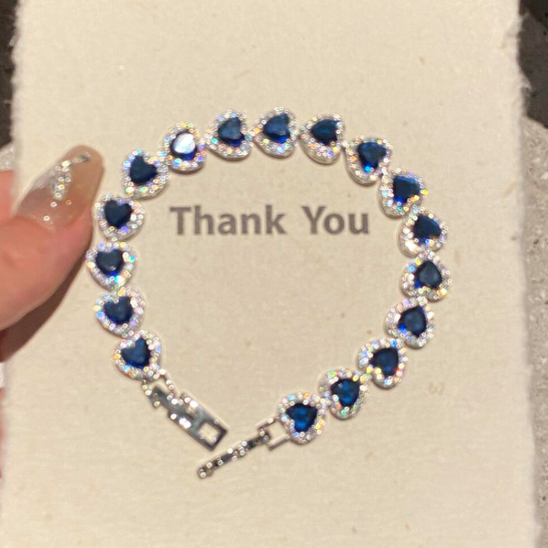 Ultra - Sparkling Blue Heart - Shaped Zirconia Full - Pave Bracelet - Minimalist & Chilly Aesthetic French Palace - Inspired Luxury Jewelry