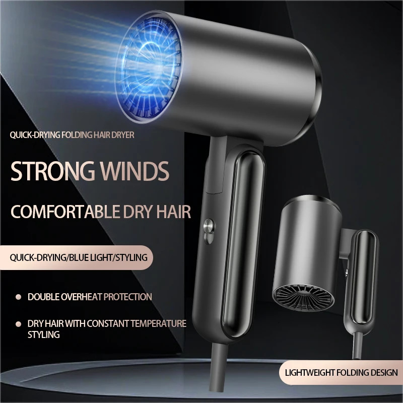 Folding Handle Hair Dryer with Large Hood High Power Negative Ion Hair Dryer for Home Use Fast Drying Hair Care 250513