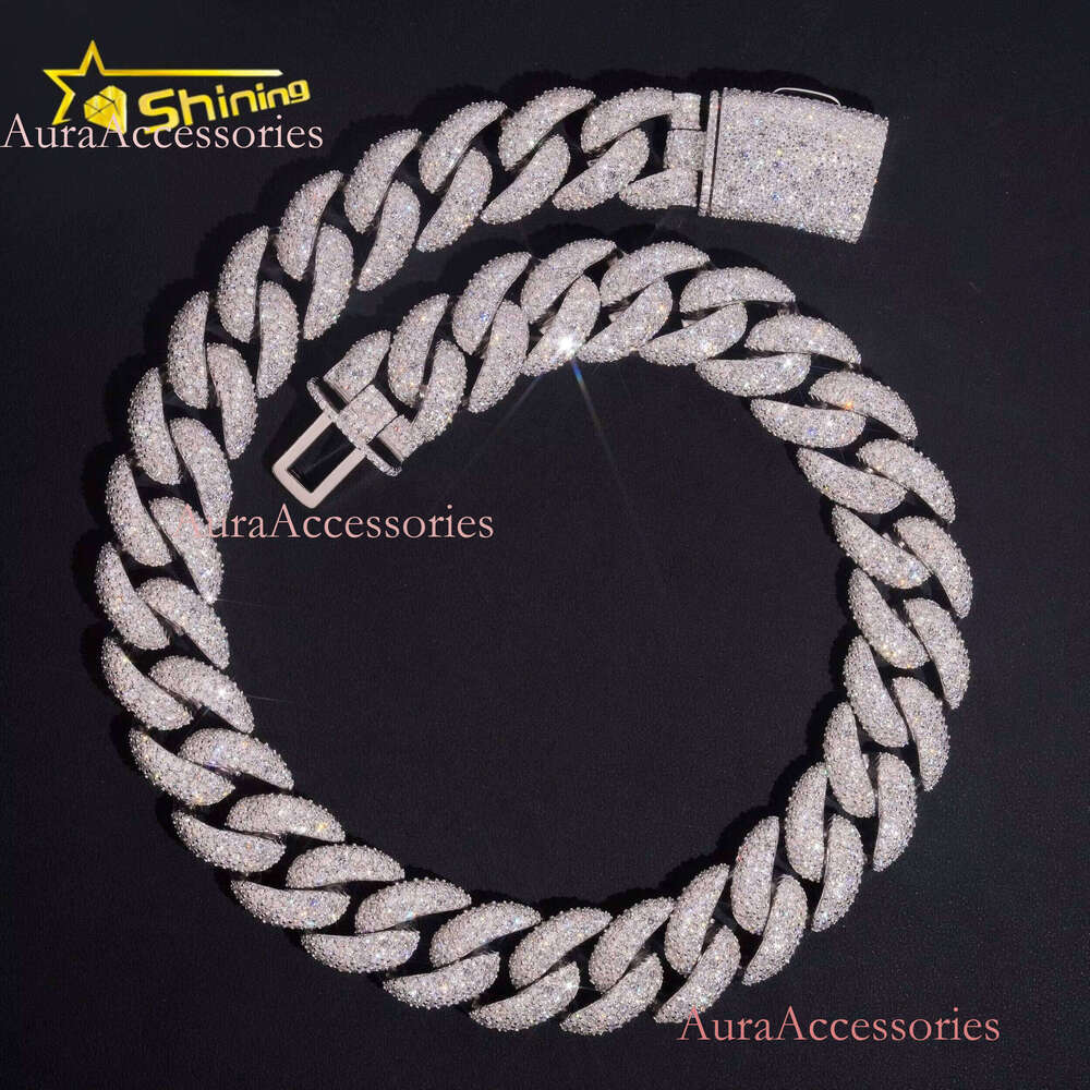 Big Heavy Cuban Chian Vvs Moissnaite Iced Out Jewelry Sterling Sier White Gold Plated 24mm Men's Mosaic Hip Hop Necklace